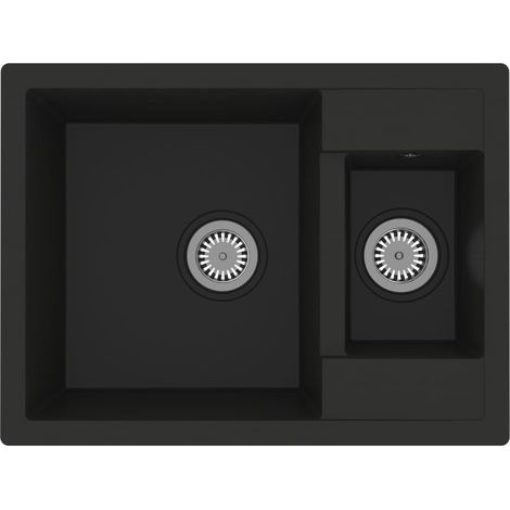 Lavello cucina e due vasche con foro troppopieno 58 x 44 cm granito nero 020002405