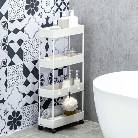 Mueble almacenamiento estrecho con ruedas blanco OKMYHOME (1/4)