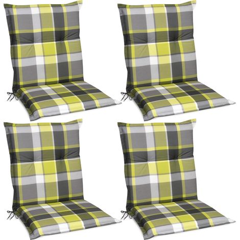 Beautissu Set de 4 Cojines para sillas de Exterior y jardín con Respaldo bajo Sunny 100x50x6 cm tumbonas, mecedoras, Asientos cómodo Acolchado Resistente a Rayos UV	Verde (1/5)