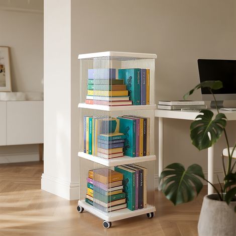 White Three-layer Plastic Square Mobile Bookshelf 36cm (W) x 36cm (D) x 105.5cm (H) (1/5)