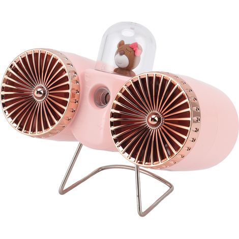 Doppelflügeliger USB-Tischventilator im Bären-Design, 3 Geschwindigkeitsstufen, starker Luftstrom, USB-Ladefunktion, Nachtlicht, pink. Ideal für Zuhause, Büro oder Studentenzimmer. (1/5)