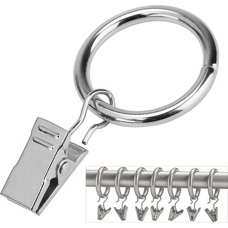 Anillas para cortina con clips (Φ25 mm) (paquete de 16) - Anillas de acero inoxidable inoxidable para pesas de cortina, exhibición de arte, aptas para varillas de 20 mm (níquel, 1 pulgada) (1/4)