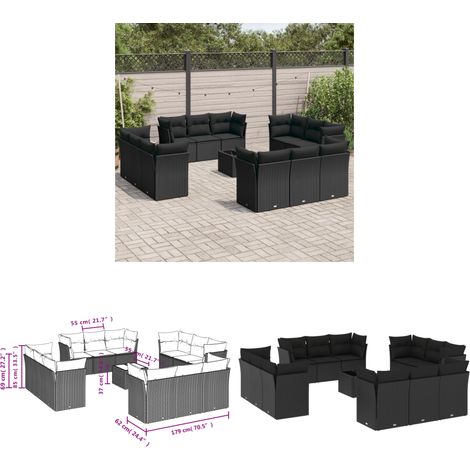 Salon de jardin avec coussins 13 pcs noir résine tressée - Ensemble Salon De Jardin - Mobilier De Jardin - Salon De Jardin Design - Meubles De Jardin Résistants - Canapé D'extérieur - Home & Living (1/3)