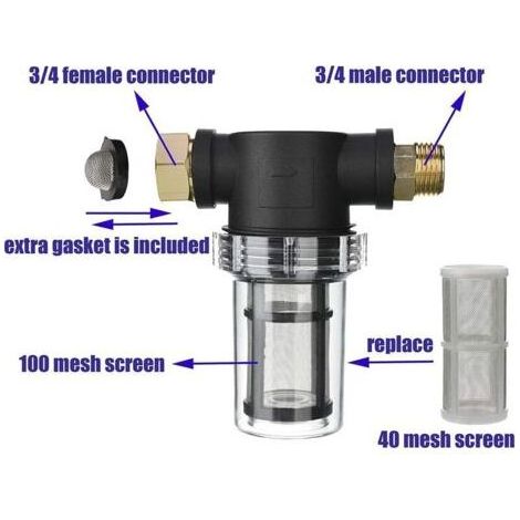 Ahlsen Filtre de tuyau d'arrosage pour entrée d'eau de nettoyeur haute pression, filtre en ligne pour sédiments, écran 40 mailles, 100 mailles supplémentaires