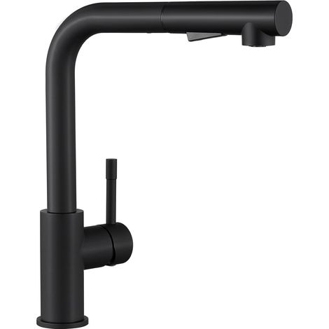 Robinet de cuisine noir, robinet de cuisine extractible avec bec, mitigeur d'évier en acier inoxydable noir mat, facile à installer (1/4)