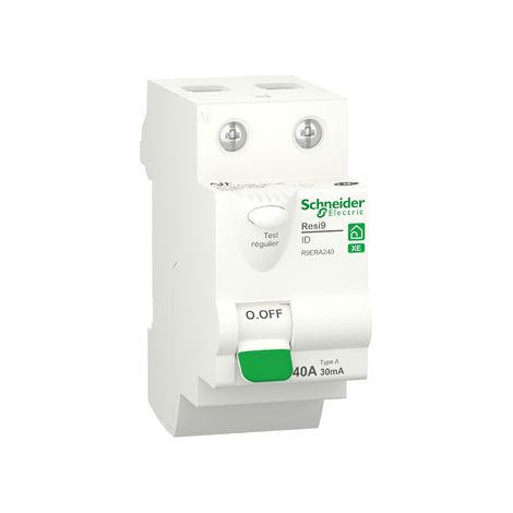 Schneider – Interrupteur différentiel 1P+N 40A R9ERA240 – Type A – Encliquetable sur rail DIN – Protection appareils modernes
