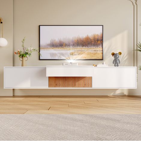 Mobile TV 180x34x30 cm bianco in pannelli di particelle con ripiano estraibile per proiettore (1/5)