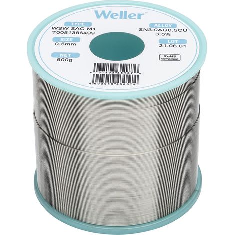 Weller WSW SAC M1 (T0051386499) Filo Saldante, Ø 0.5mm, 500g, Lega Sn96.5Ag3.0Cu0.5, Contenuto di Fondente 3,5% (1/4)