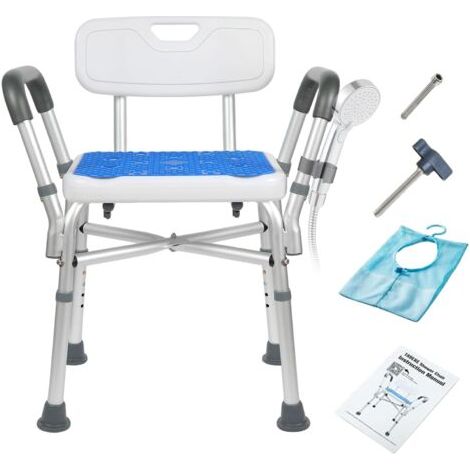 Tabouret de douche pour personnes âgées, avec accoudoirs et dossier, 280 kg, 5 hauteurs réglables, pour personnes âgées, femmes enceintes, personnes (1/5)