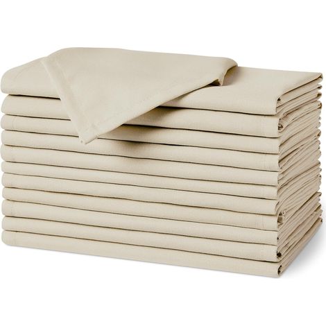 Lot de 12 Serviettes en Tissu 43 x 43 cm Beige Antitaches Infroissables Intérieur Extérieur