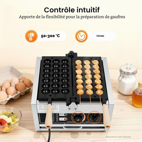 Machine à Gaufres Bubble Waffle Maker Anti-adhésive en Acier Inoxydable Commercial Électrique 1500 W (1/5)