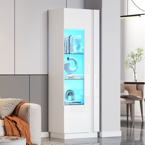 LED-Vitrine mit Acryl-Tür 60 x 40 x 180 cm, weiß HAVRYA (1/5)