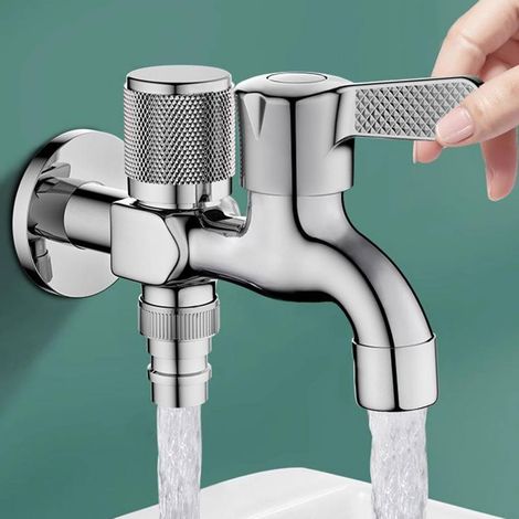 Robinet de jardin, laiton, chromé, eau froide, double sortie (1/5)