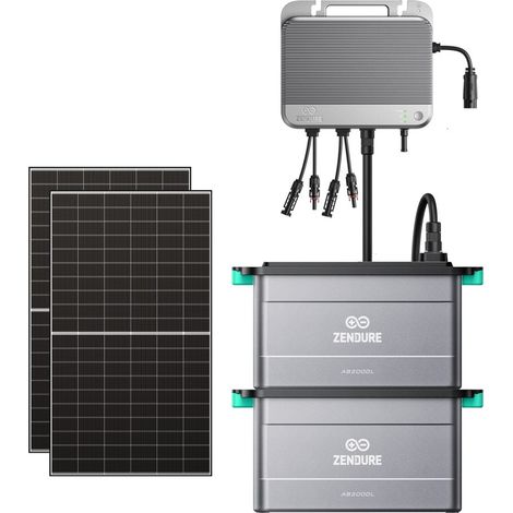 Zendure SolarFlow 800 – 800W Balkonkraftwerk Komplettset mit Mikrowechselrichter, direkt an Steckdose betreibbar, mit 500W x2 bifaziale Solarmodule inkl. Zubehör, 2xAB2000L