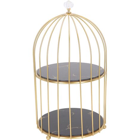 Étagère de rangement à double niveau, organisateur de cage à oiseaux, présentoir pour salle de bain ou coiffeuse, cadre doré, base noire, motif doré (1/5)