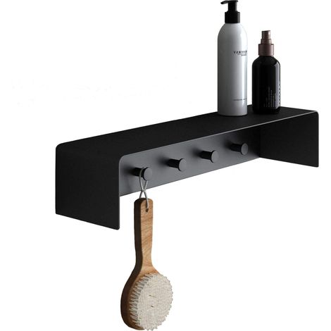 Mai & Mai Garderobe Handtuchhaken mit Ablage Schwarz matt 50x10x10 cm aus hochwertigem Edelstahl (1/5)