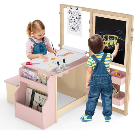 Tavolo e panca multifunzionali per bambini 114 x 81 x 100 cm giocattolo educativo atmosfera accogliente MDF rosa 200017495