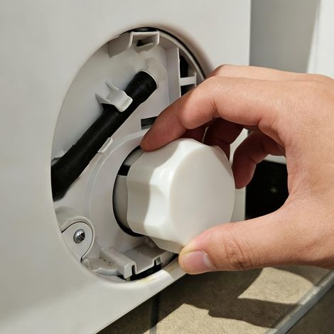 1 outil d'ouverture de filtre à peluches pour machine à laver, (blanc) pompe de vidange, dispositif d'aide à levier ergonomique pour obstruer le filtre (1/5)