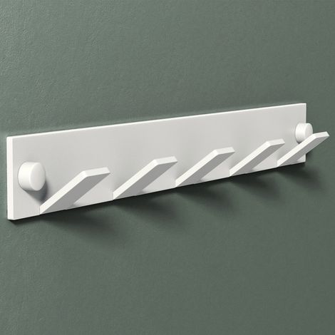 Mai & Mai Kleiderhaken Wandgarderobe Wandhaken aus Edelstahl mit 5 Haken Garderobenleiste Garderobenhaken 30cm Matt weiß Stalo-03 (1/5)