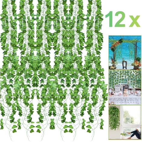 Wolketon Lierre Artificiel 12x Plantes Artificielles Guirlande Feuilles Artificielles Fausse Plante Tombante Artificielle Lierre Guirlandes Liere Decoration pour MariageCuisineJardinBureau