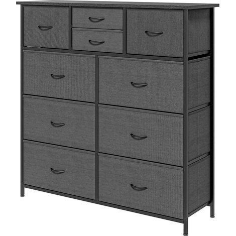 Commode meuble de rangement 10 tiroirs en tissu pliables et amovibles structure acier dim. 100L x 30l x 100H cm noir (1/5)