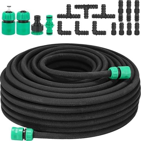 Tuyau d'arrosage extensible 15 m - Caoutchouc - Noir - 12 mm - 5,3 kg - Accessoires inclus - 1 x 50 m