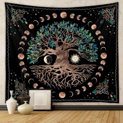 raajsee Wandteppich Mandala, Boho Wanddeko, bleu or esthétique chambre décor, Wandtuch psychédélique Wandbehang 130x150 cms