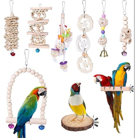 Parrot Chew Toys Set of Bird Cage Accessories Perches Wooden Platform for Parakeets Macaws Finch Cockatiels (1/5)