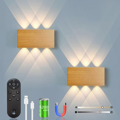 Lot de 2 Appliques LED Sans Fil 5200mAh, Lampes Murales Rechargeables, Dimmables, Fixation Magnétique (1/5)