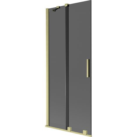Mexen Velar Badewannenabtrennung 2-flügelig verschiebbar 85 x 150 cm, graphit, gold gebürstet - 896-085-000-41-55 (1/2)