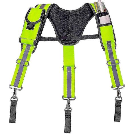 Bretelles de ceinture porte-outils robustes avec sangles rembourrées et pochette pour téléphone, vert de sécurité réfléchissant (1/5)