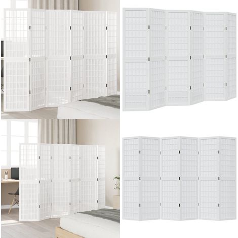 Biombo separador de 6 paneles madera maciza Paulownia blanco - Madera paulownia - Separador de ambientes
