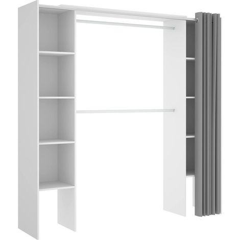 Dmora - Guardaroba Manaslu, Struttura per cabina armadio, Mobile appendiabiti aperto, 180x50h205 cm, Bianco e Grigio, con imballo rinforzato