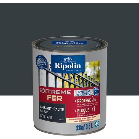 Peinture pour Fer Extérieur - Brillant - 0,5L - Gris Anthracite RAL 7016 - Ripolin (1/4)