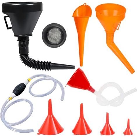 10 Pièces Entonnoir Essence, Voiture, Huile Moteur en Plastique, Carburant, Universel à Essence avec Tuyau et Bec Amovible Extension Flexible - (1/5)