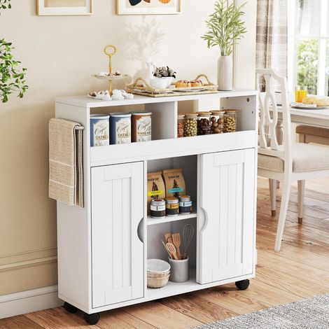 Meuble de rangement salle de bain sur roulettes, étagère réglable et porte-serviettes, pour petits espaces (1/5)