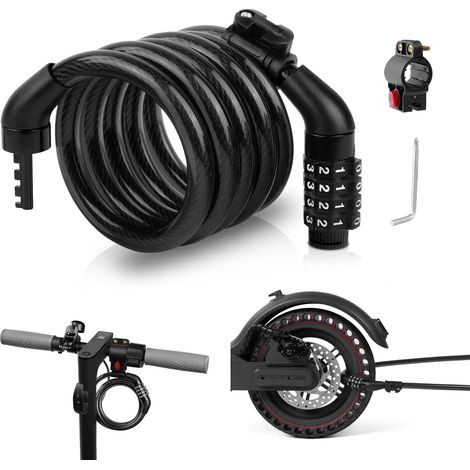 Antivol pour trottinette, câble antivol à combinaison réinitialisable à 4 chiffres, 120 cm/8 mm, idéal pour les vélos Xiaomi M365/Pro2.