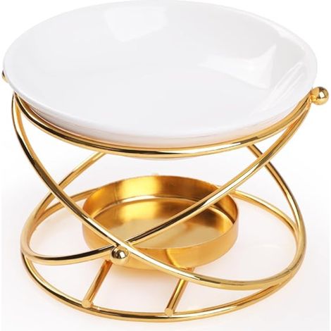 BrûLeur D'Huiles Essentielles en MéTal, Diffuseur de Cire, Bougeoir Chauffe-Plat, D'ArôMe, DéCoration de Chambre à Coucher, Rond Or (1/5)