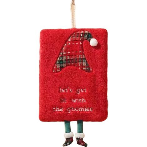 Serviette de Noël pour les mains 22,9 x 17,8 cm, polaire corail, rouge, pour la cuisine ou la salle de bain, chapeau rouge (1/5)