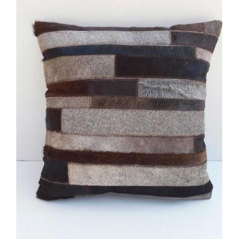 Coussin fait main en peau de vache 45x45 noir NATAL