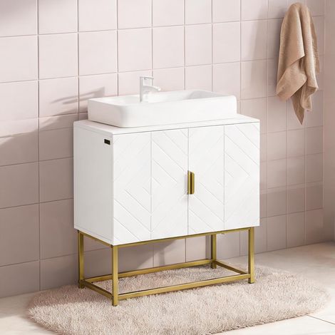 Meuble de salle de bain blanc en MDF 60 x 30 x 65 cm (1/5)