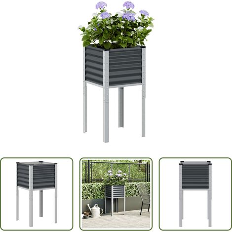 Blumenkasten - Garten-Pflanzgefäß Anthrazit 45 x 45 x 88 cm Stahl