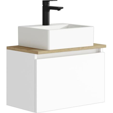 Ensemble de Meubles de Salle de Bain avec lavabo en céramique Meuble Suspendu au Mur Option Miroir et Applique LED Meuble monté sans Miroir Blanc (1/5)