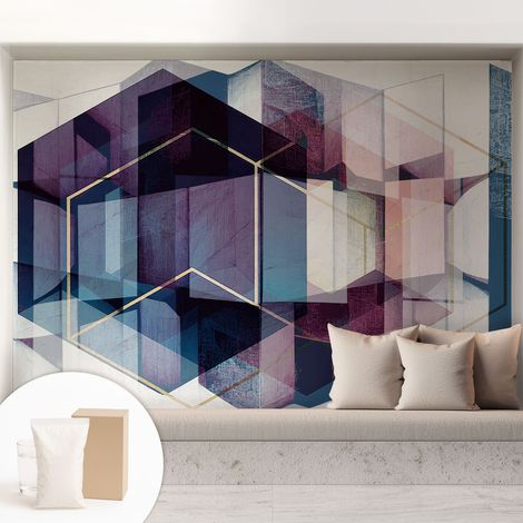 Papier peint intissé mural avec colle pour salon et chambre Décoration murale rapide - Colle incluse gratuite Cubes géométriques 208x146 cm (1/5)