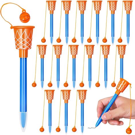 Juego de 24 bolígrafos de baloncesto con aro, bolígrafos de 14 cm con tinta azul, punta fina de 0,7 mm, bolígrafo de escritura con agarre suave para estudiantes, niños, escuela y oficina.