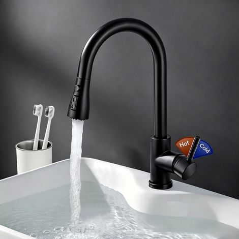 High Performance Kitchen Sink Mixer Tap, High Arc Pull-Down Faucet with Dual Function Spray Head, Matte Black Easy Installation Tap (1/5)