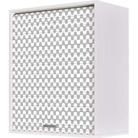 Meuble Cuisine Blanc 60x72 Face Imprimée - Coloris Rideau: Vagues Grises 810 (1/5)