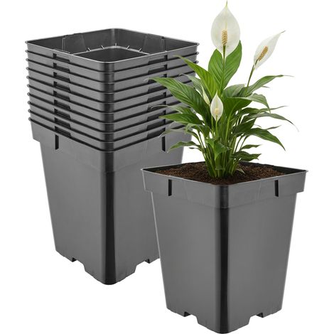 Garronda Pot de Fleur Carré Haut Plastique 18 × H 21,5 cm (5L) - x10 Godets Semis Pot Culture Profond Drainage Résistants Intempéries pour Plantes Pépinière Jardin Serre Intérieur Extérieur GD-0201