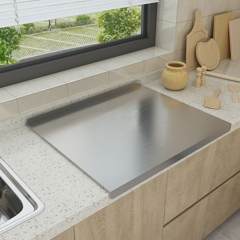 Tabla de cortar de acero inoxidable 304 con borde elevado – 50 x 40 cm, color plata. Ideal para cocinar carne, verduras y pan. Apta para lavavajillas. (1/5)