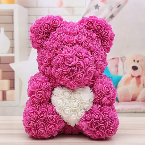 TrAdE Shop Traesio - Orsacchiotto Orsetto Orso Di Rose Con Fiori Da 40cm Rosa Con Cuore Bianco -